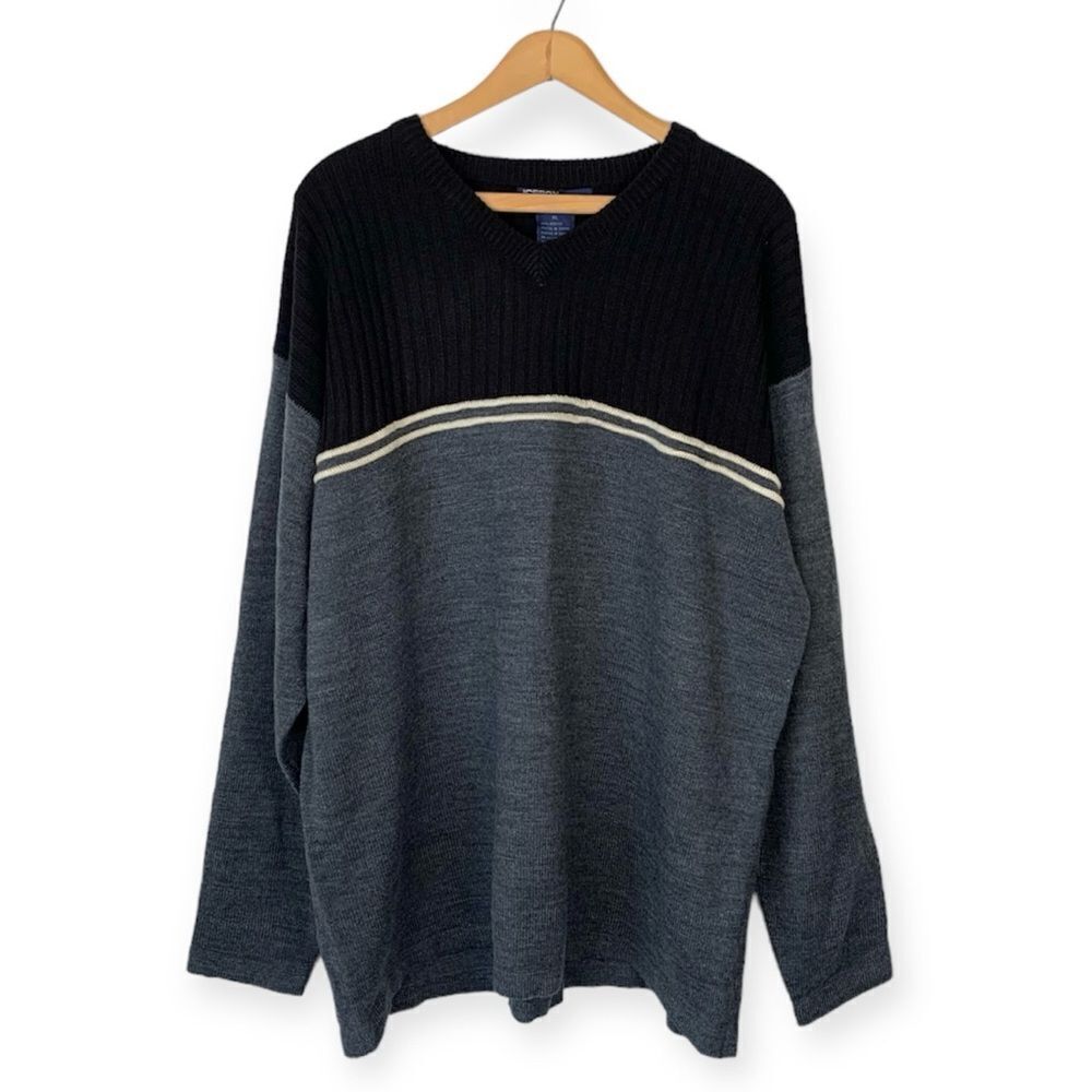 VTG 90s Y2K ICEBOX Colorblock Knit V-Neck Sweater Size XL